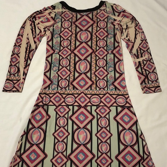 Mushka by Sienna Rose L/S Multicolor Retro Print Groovy Scoop Neck Dress - Large - Picture 2 of 7